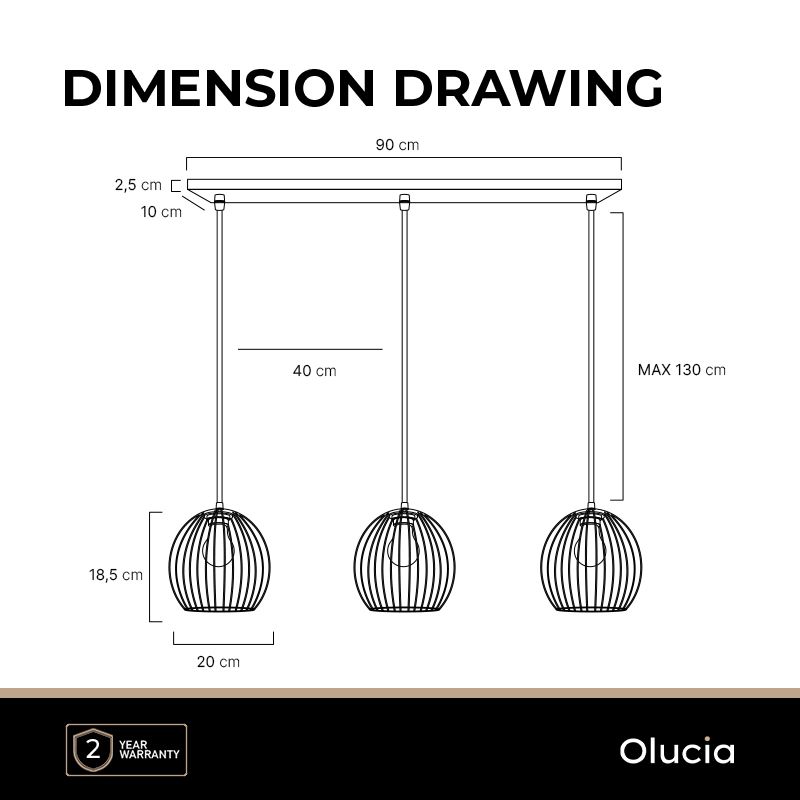 Zwarte Wiro hanglamp met 3 ronde, 20cm, kappen