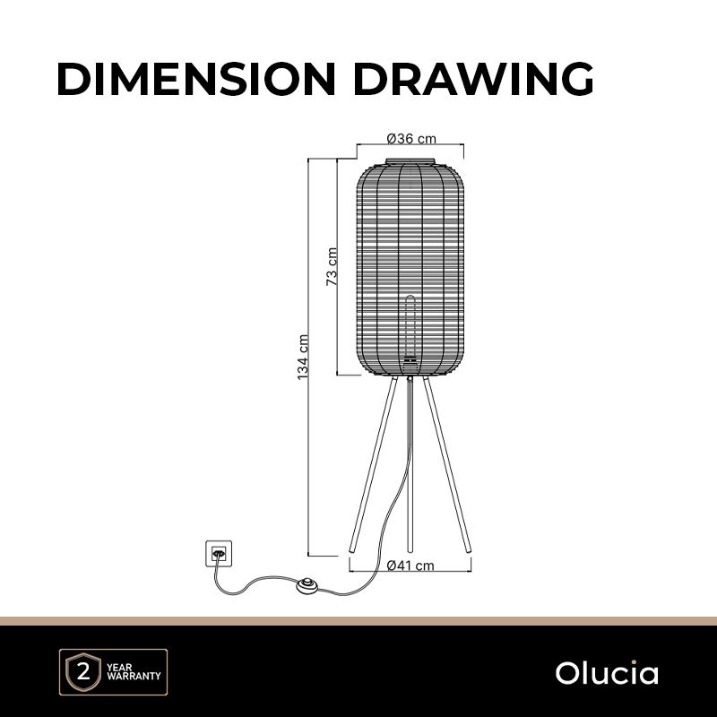 Rotan vloerlamp bruin, Pinar, met schakelaar