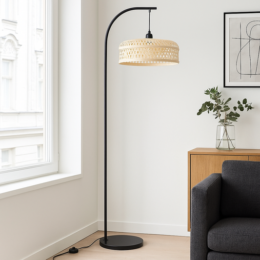 Bamboe vloerlamp bruin, Jennifer, met schakelaar