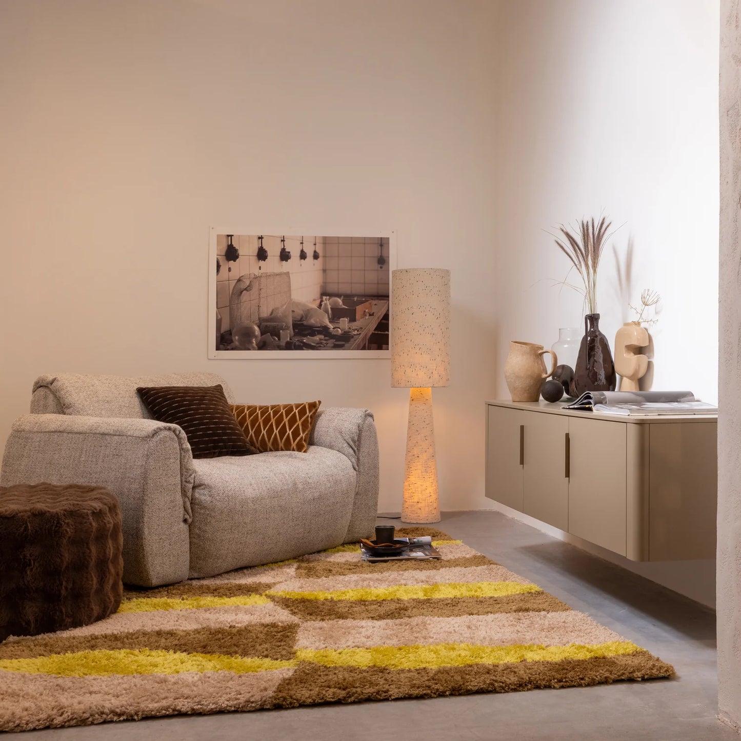 Loft vloerlamp metaal/bouclé naturel 130xø30 cm