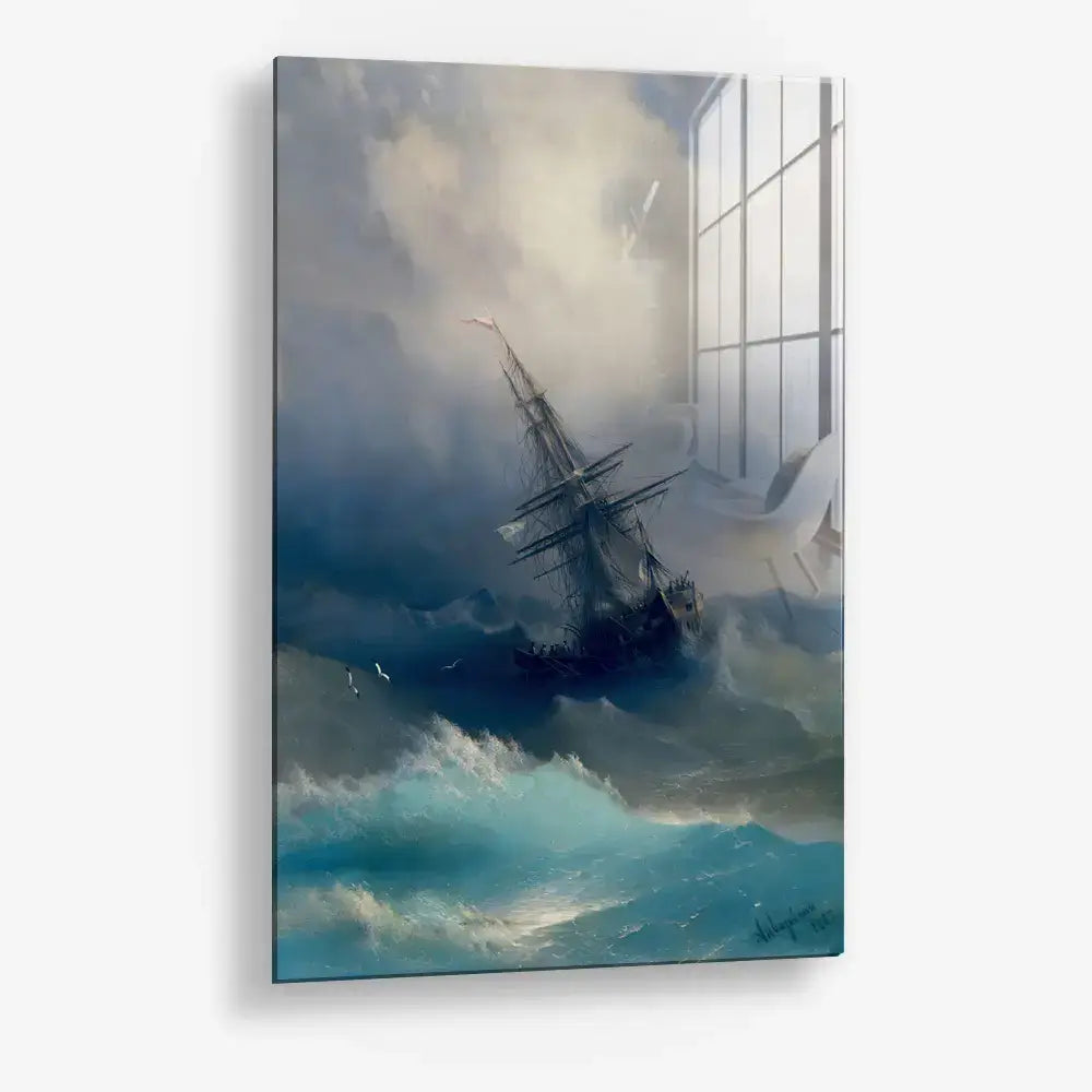Ship in the Stormy Sea Glas & Canvas