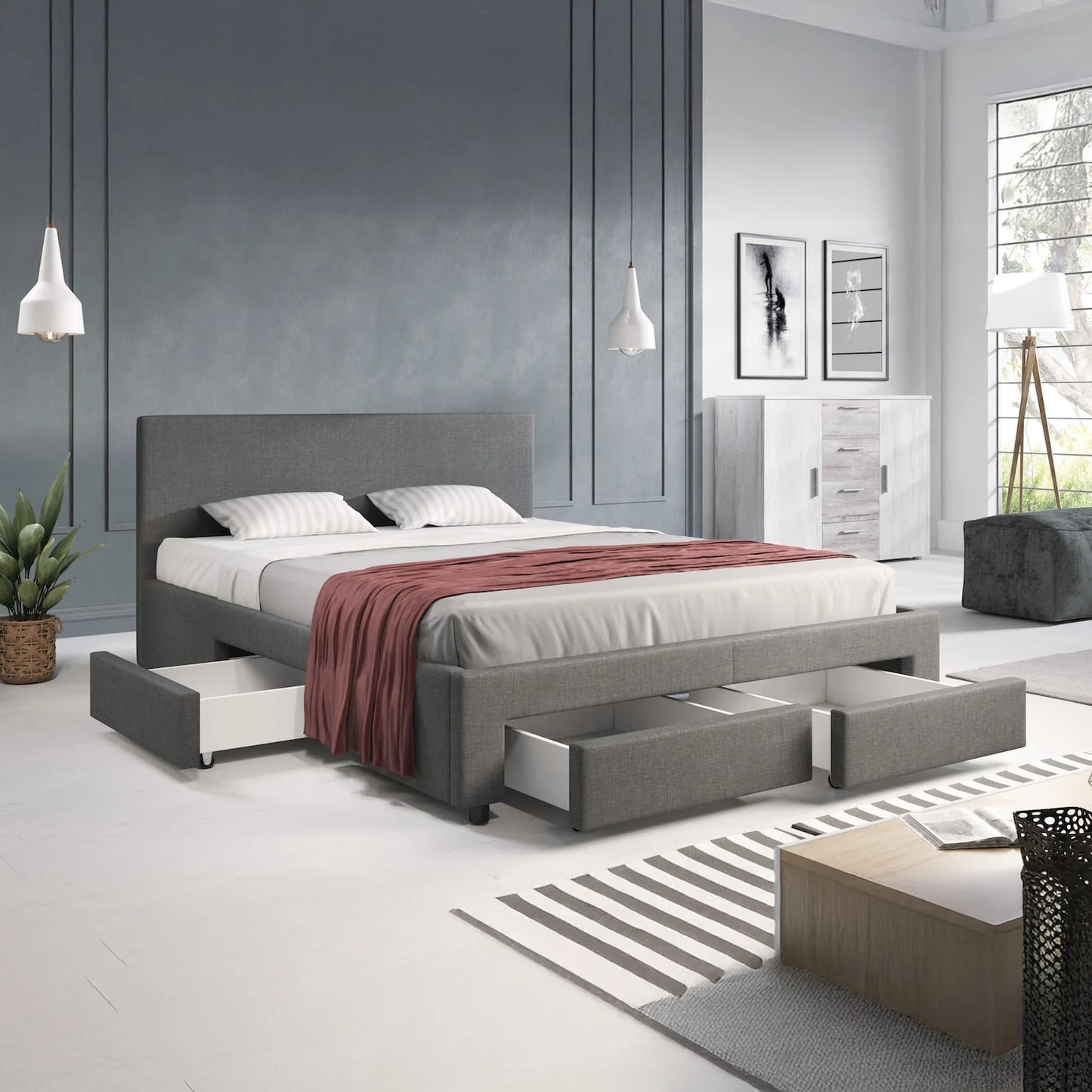 Suente Tweepersoonsbed met 4 lades