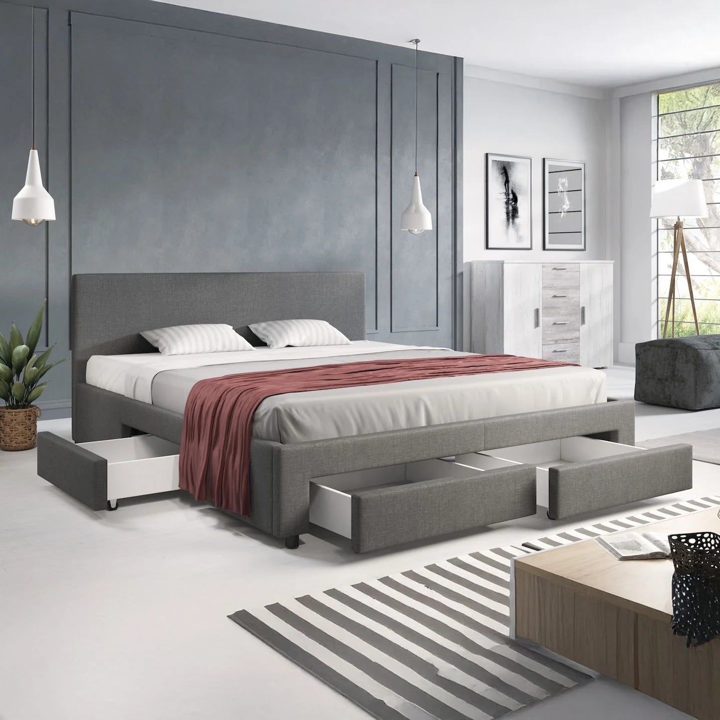 Suente Tweepersoonsbed met 4 lades