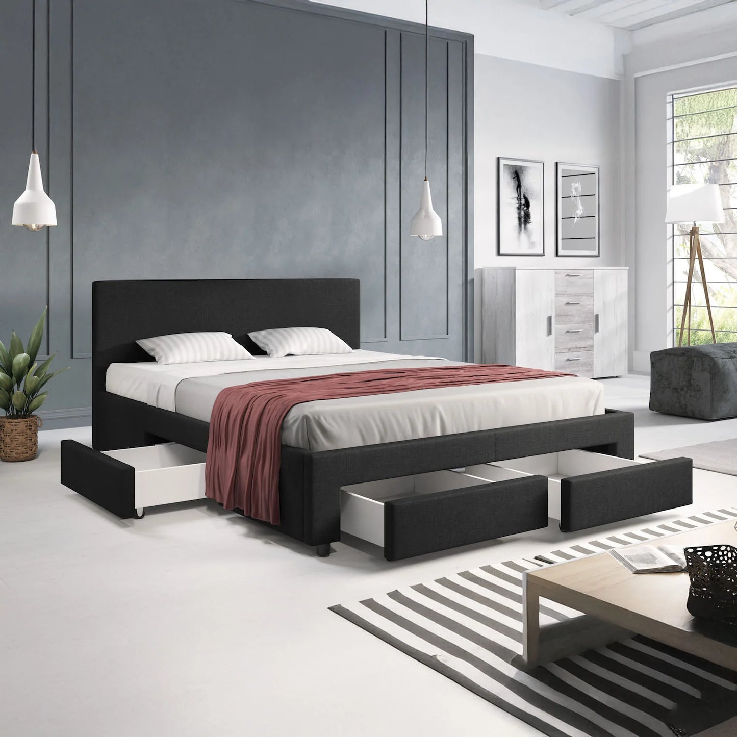 Suente Tweepersoonsbed met 4 lades