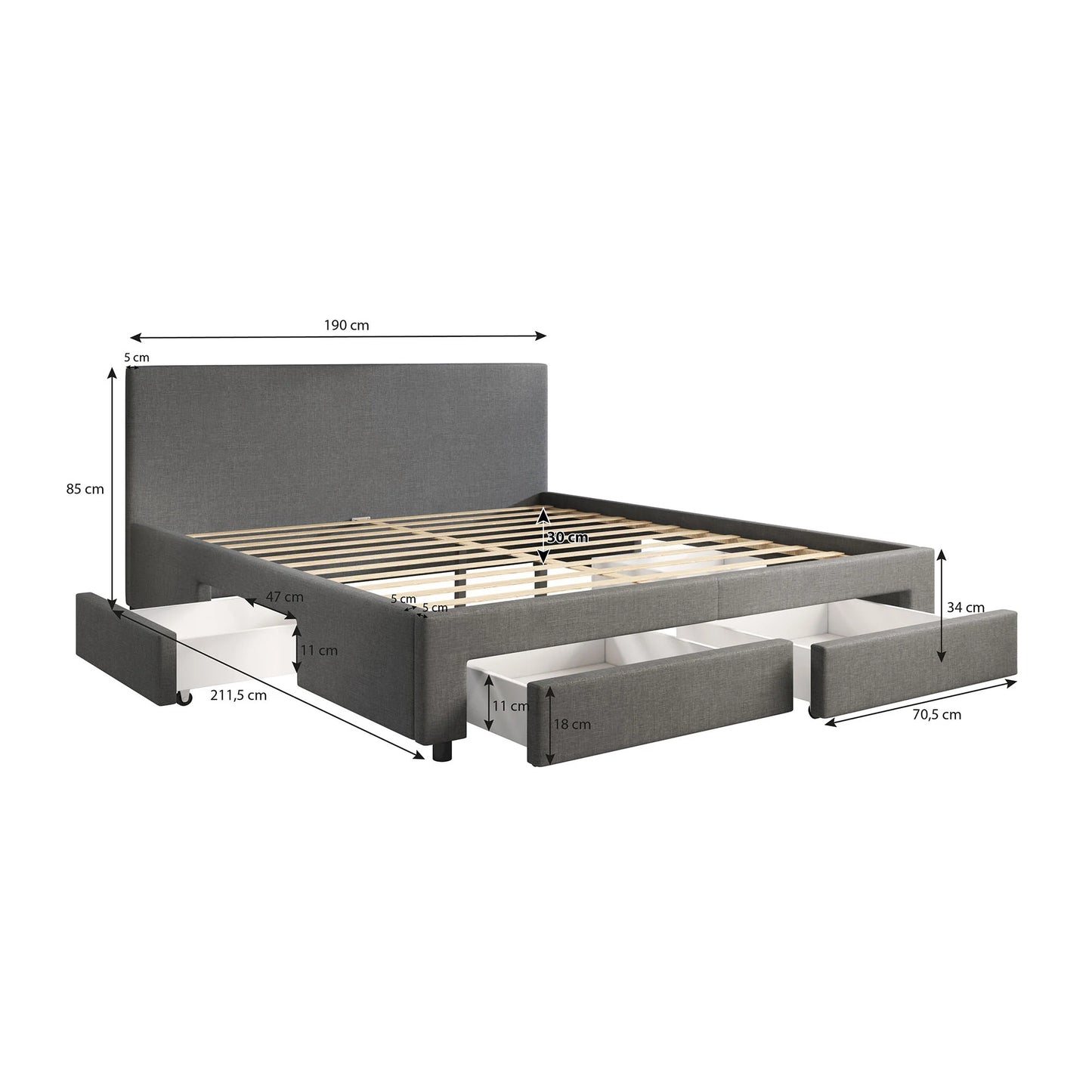 Suente Tweepersoonsbed met 4 lades