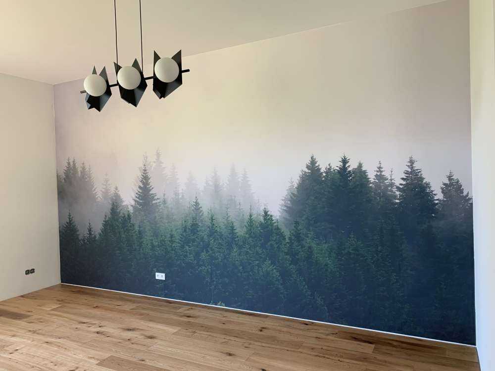 Fotobehang - Dennenbomen in de mist