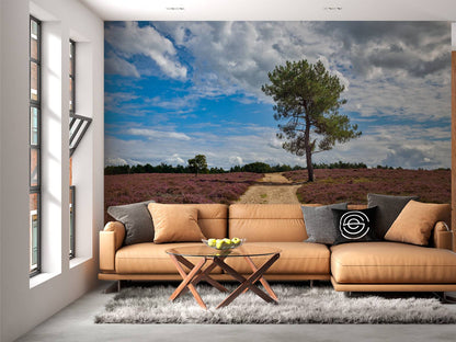 Fotobehang - Boom in heidegebied