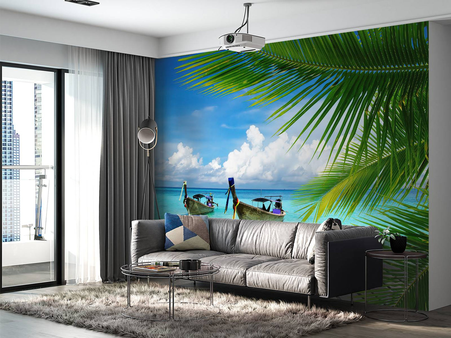 Fotobehang - Boot en een palmboom