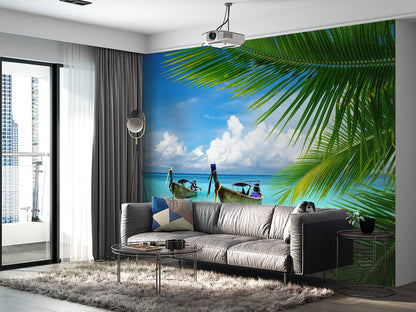 Fotobehang - Boot en een palmboom