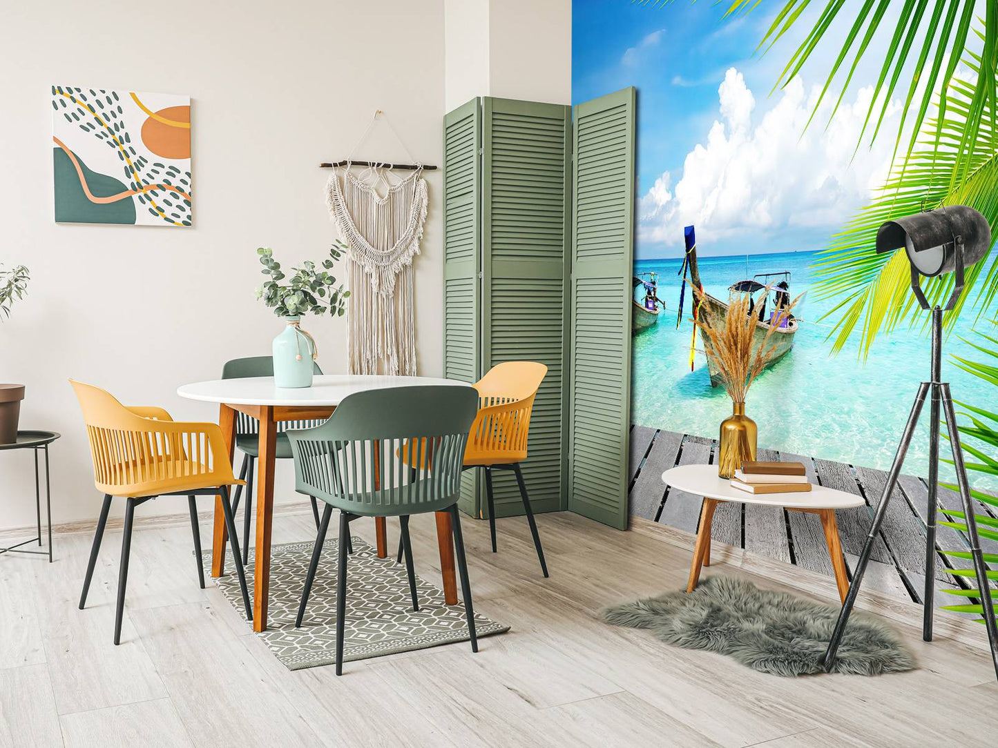 Fotobehang - Boot en een palmboom