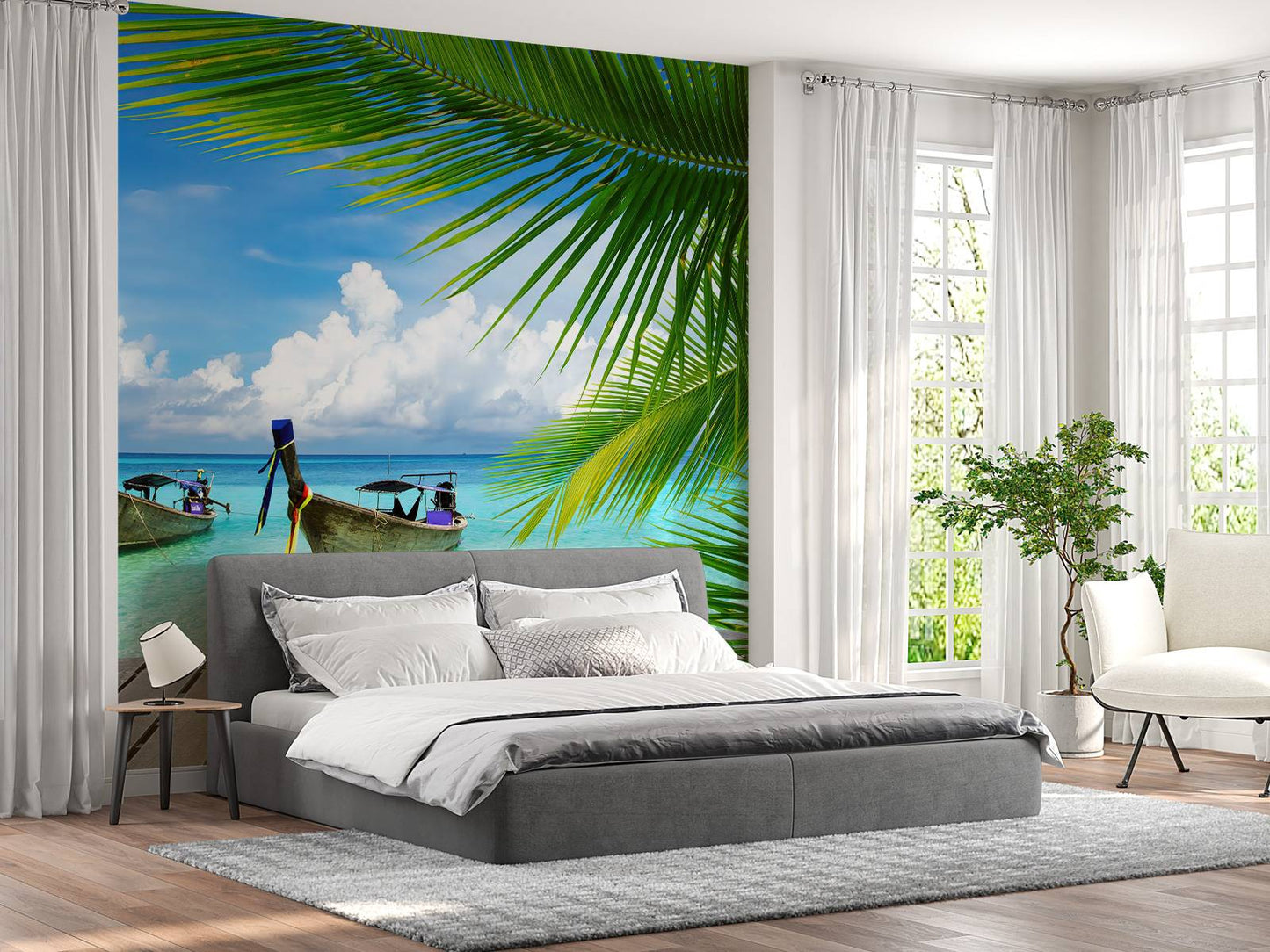 Fotobehang - Boot en een palmboom