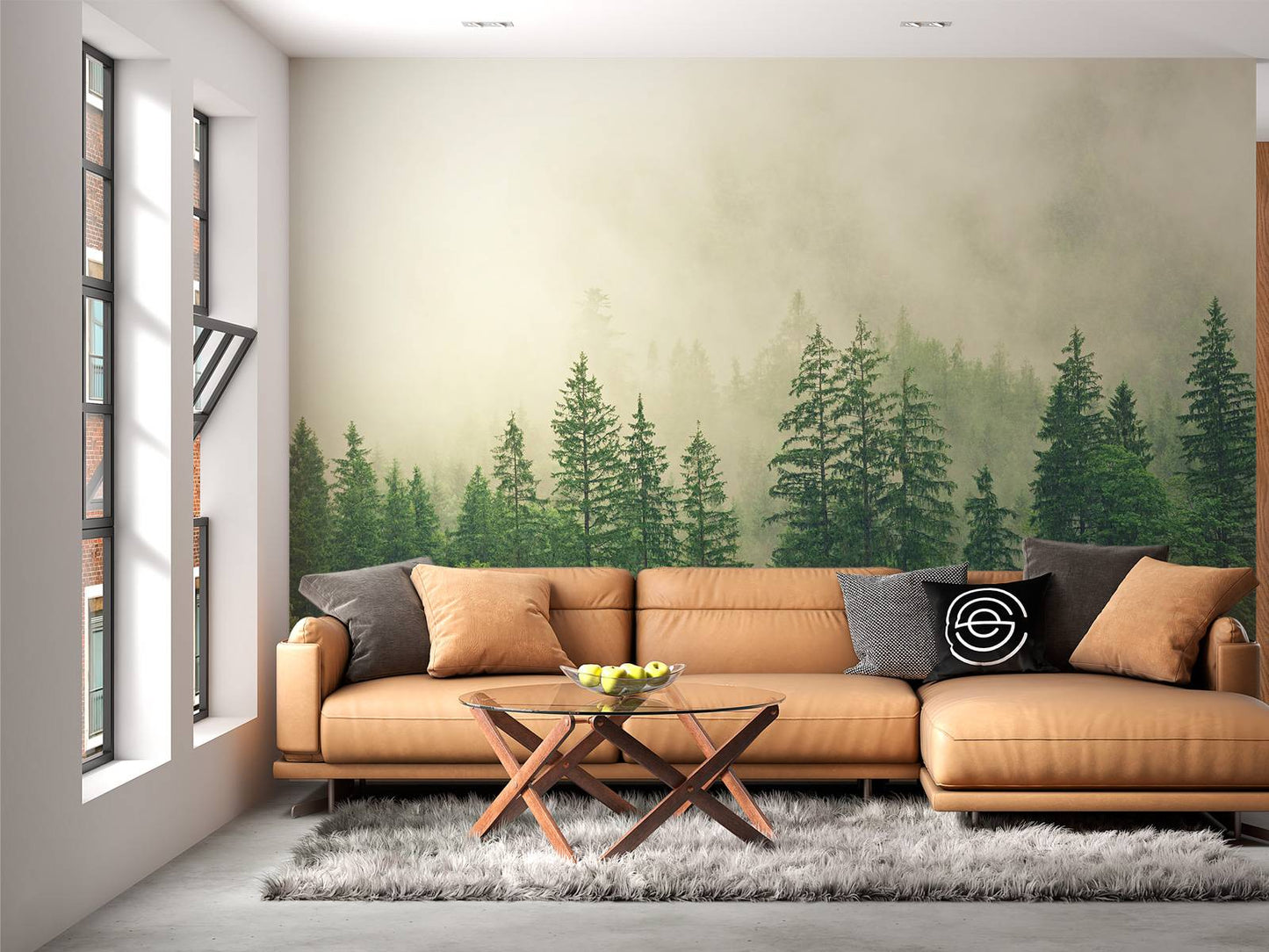 Fotobehang - Dennenbomen in de mist