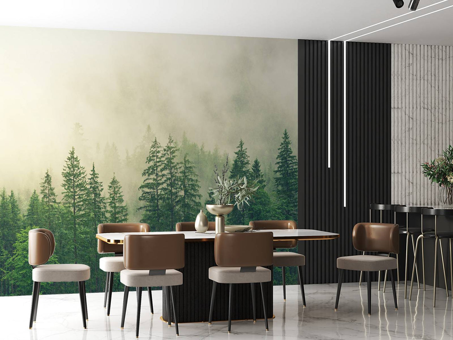 Fotobehang - Dennenbomen in de mist