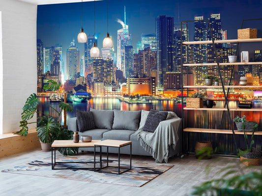 Fotobehang - Fotobehang - New York skyline in de nacht