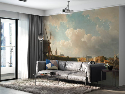 Fotobehang - Gezicht op Den Haag vanaf de Delftse vaart in de zeventiende eeuw