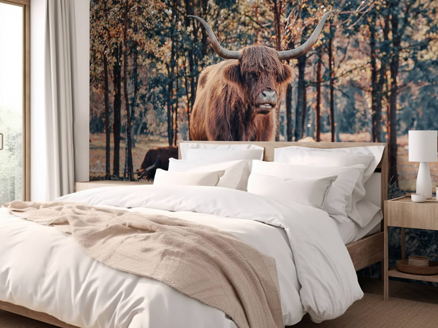 Fotobehang - Schotse hooglander bij de bosrand