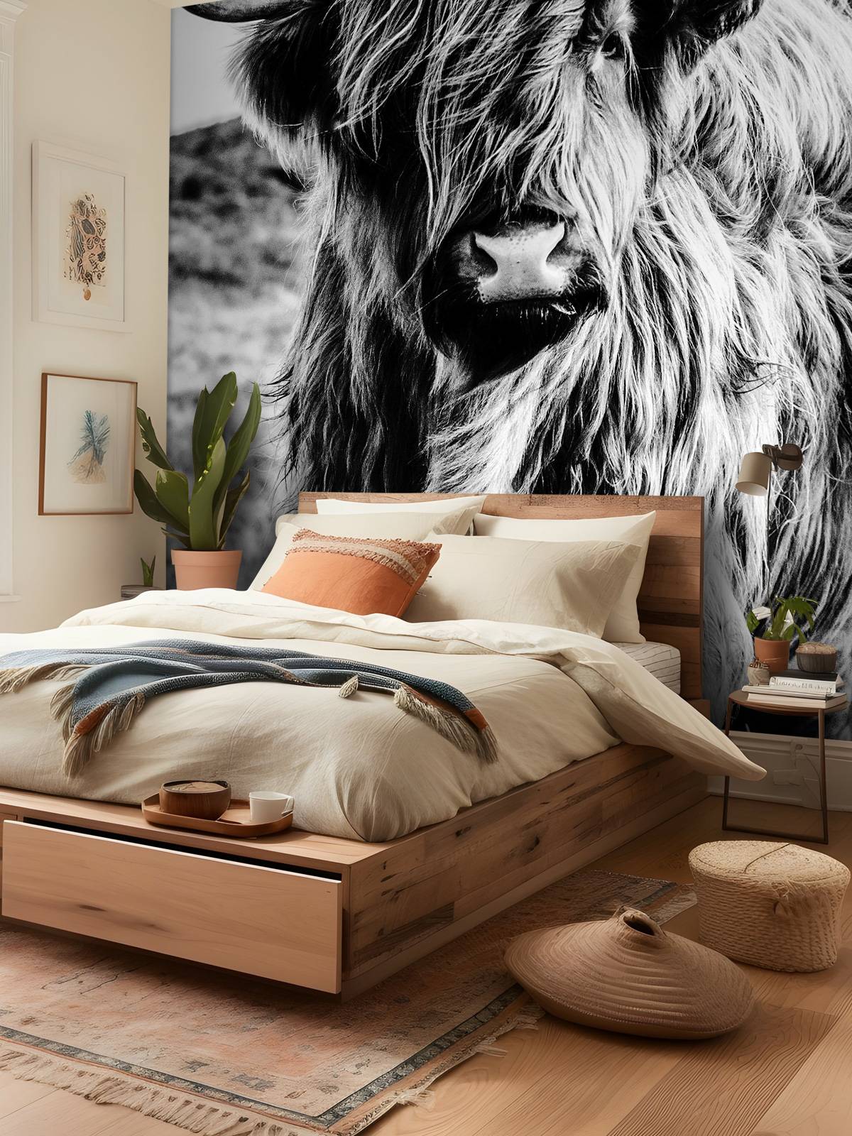 Fotobehang - Schotse hooglander in zwart-wit