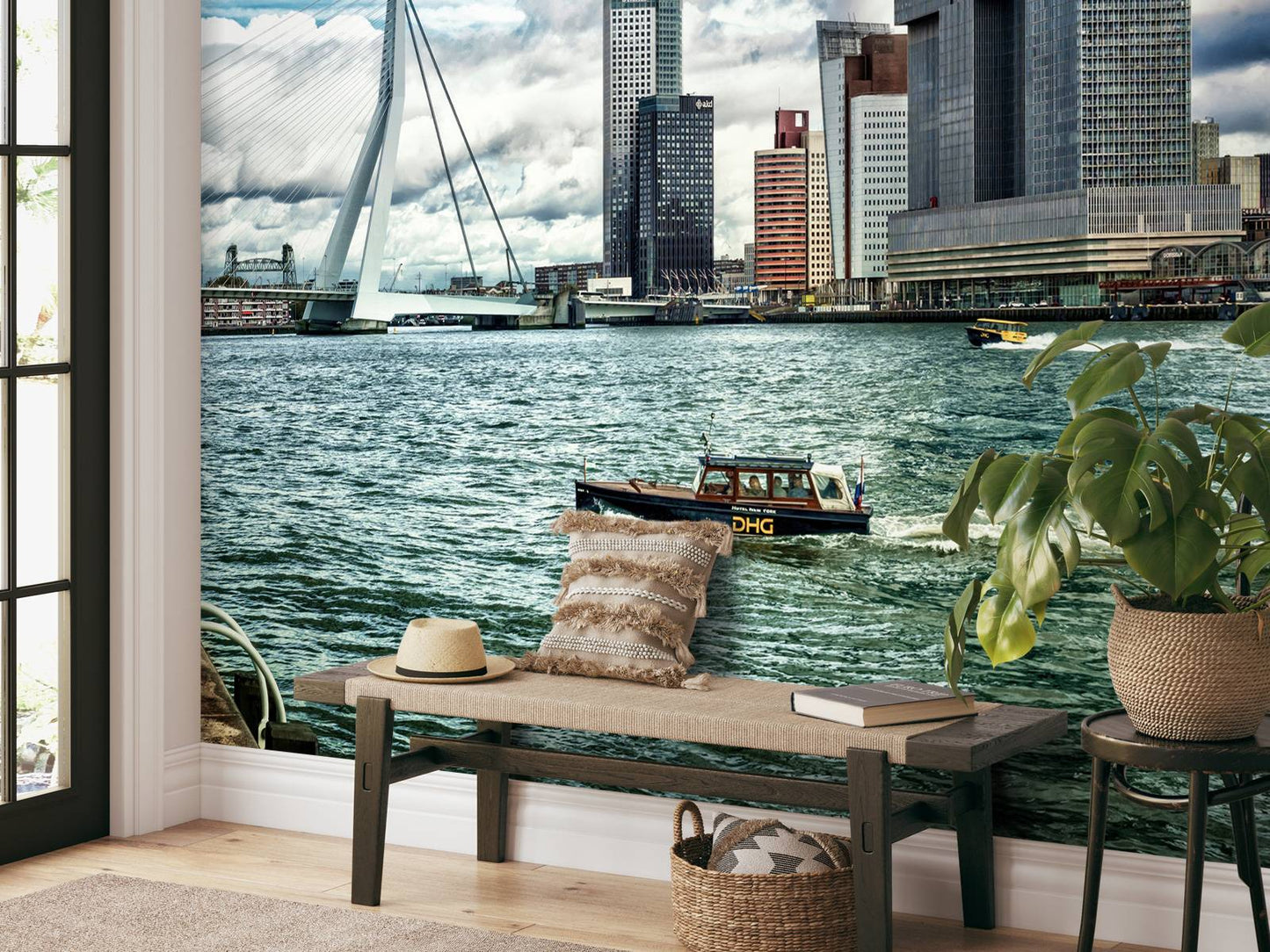 Fotobehang - Skyline Rotterdam met zicht op de Kop van Zuid in kleur