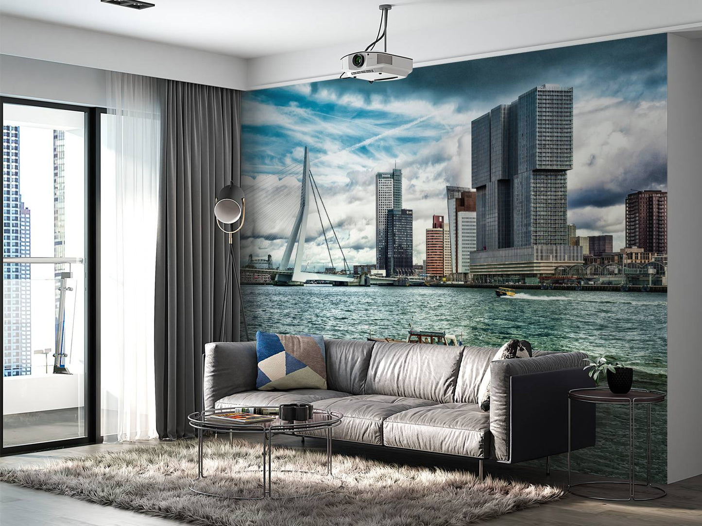 Fotobehang - Skyline Rotterdam met zicht op de Kop van Zuid in kleur