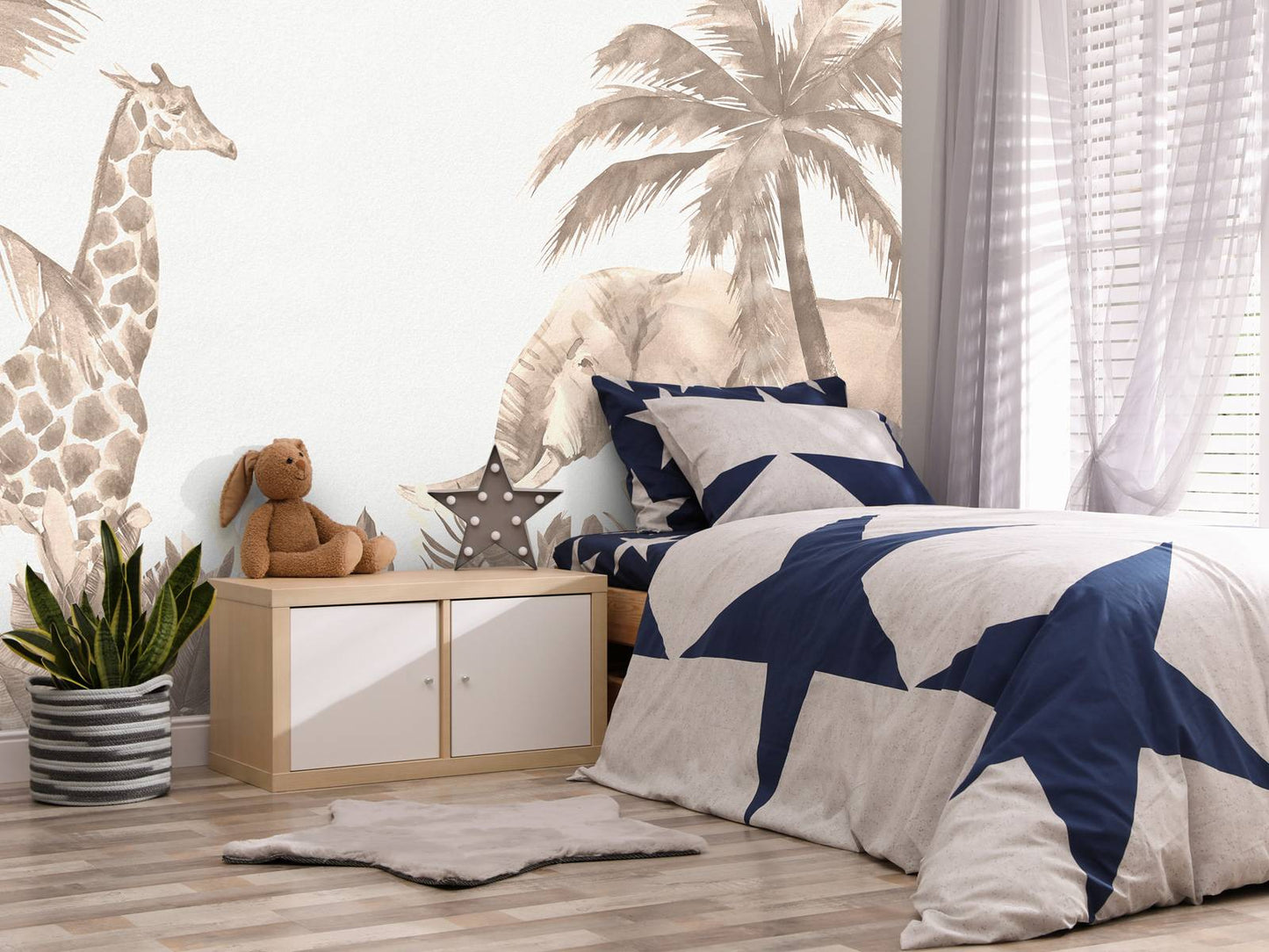 Fotobehang - Verschillende jungle dieren in taupe