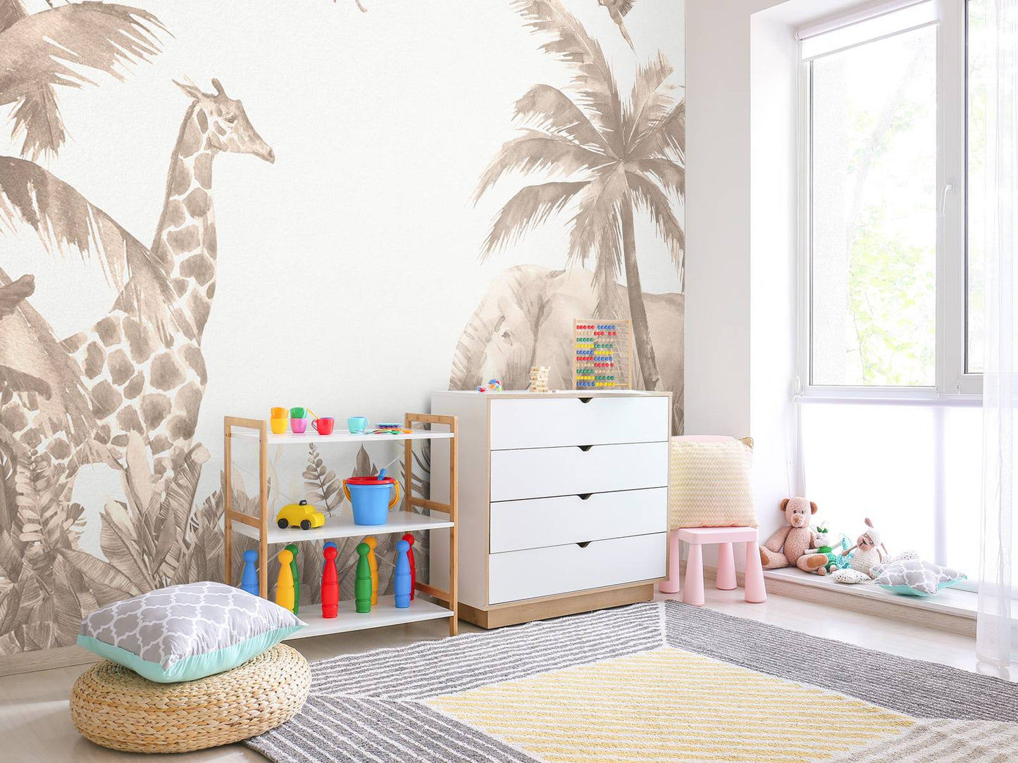 Fotobehang - Verschillende jungle dieren in taupe