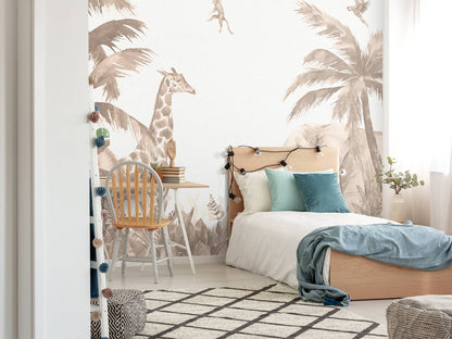 Fotobehang - Verschillende jungle dieren in taupe