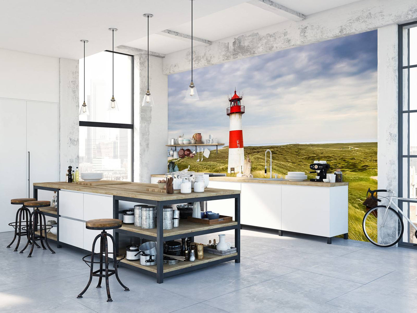 Fotobehang - Vuurtoren in de duinen