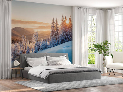 Fotobehang - Winterochtend in de bergen