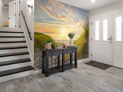 Fotobehang - Zonsondergang aan duinstrand