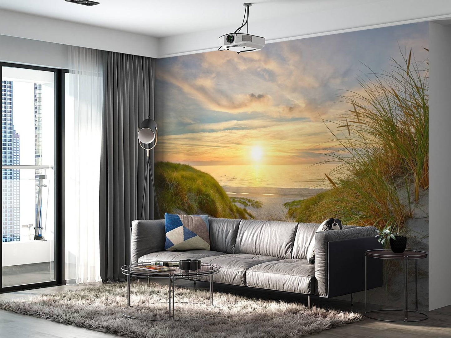 Fotobehang - Zonsondergang aan duinstrand