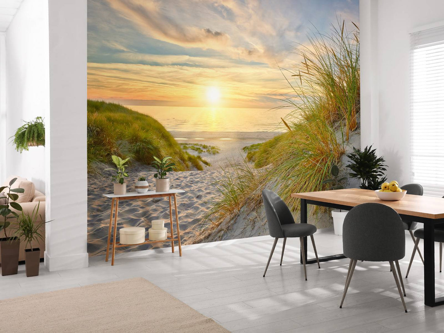 Fotobehang - Zonsondergang aan duinstrand