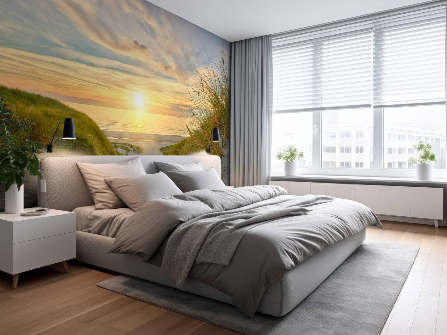 Fotobehang - Zonsondergang aan duinstrand