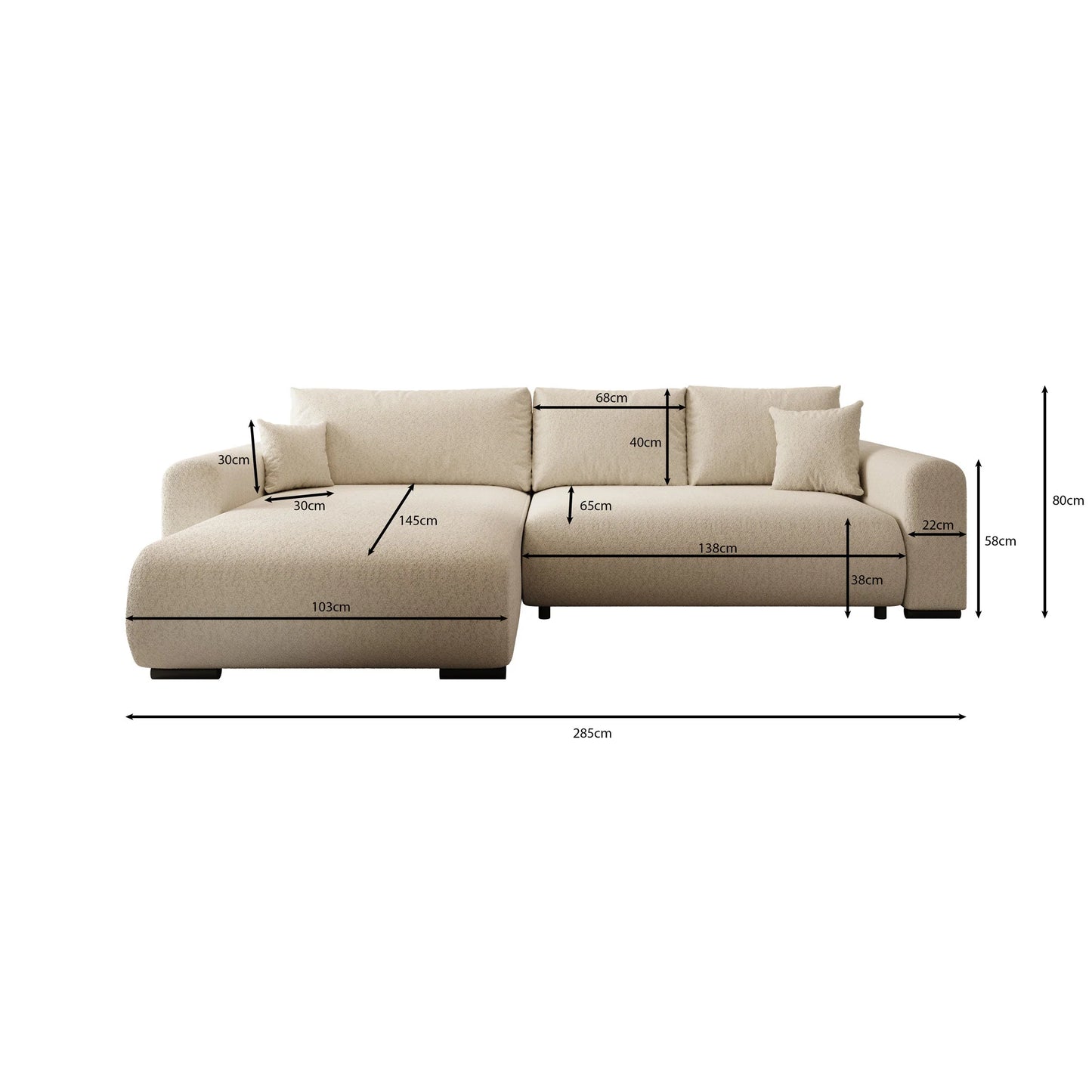 Mindin Hoekbank 3-zits met chaise longue