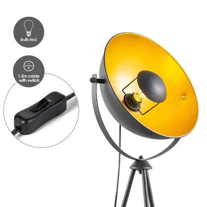 Klassieke vloerlamp Letal - Metalen Staande Lamp met Lampenkap - Zwart/goud - 66/66/148 cm