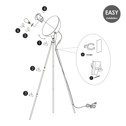 Klassieke vloerlamp Letal - Metalen Staande Lamp met Lampenkap - Zwart/goud - 66/66/148 cm